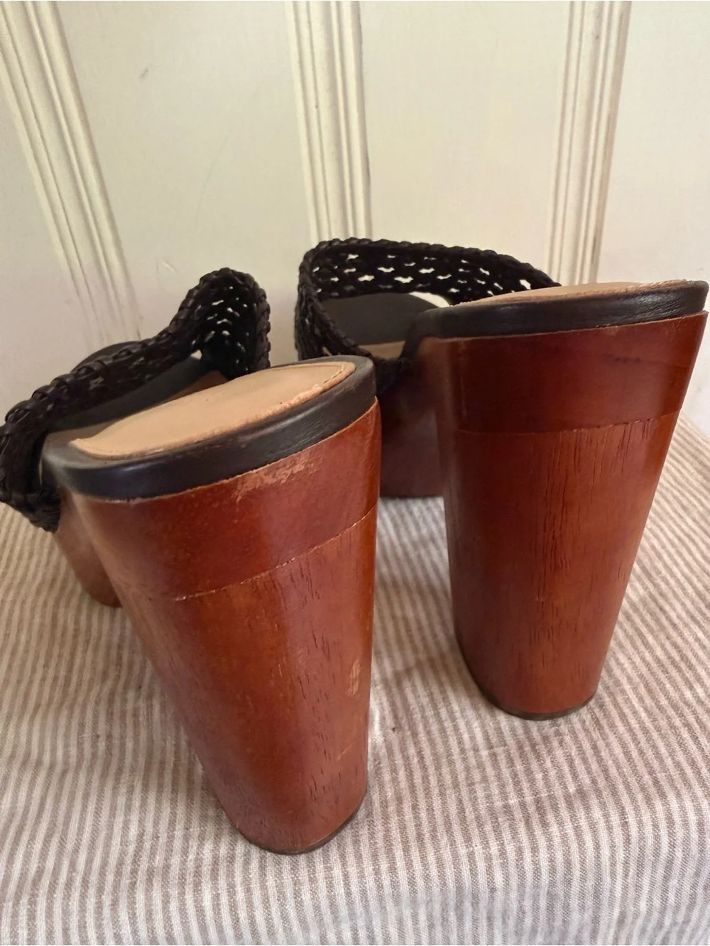 Veronica Beard Brown Woven Leather Platform Mules